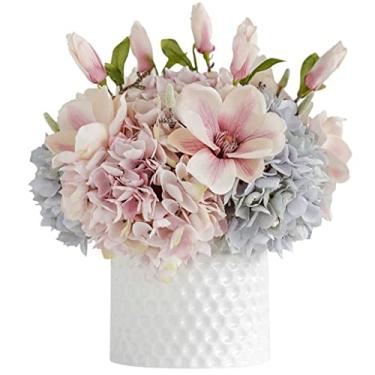 Imagem de LMJYU Flores artificiais para decoração arranjo de hortênsia artificial buquê de casamento conjunto de flores artificiais flores artificiais em vaso ornamento floral artificial artificial
