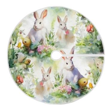 Imagem de Wassud Saia para árvore de Natal com laços seguros, tapete de árvore de Natal festivo de coelho branco de 119 cm para decoração de casa e festa de ano novo