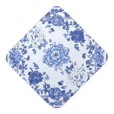 Imagem de STAYTOP Toalhas de bebê com capuz de musselina de flor retrô azul, toalha de banho super macia, toalhas de banho absorventes para banho recém-nascido unissex 89 x 89 cm