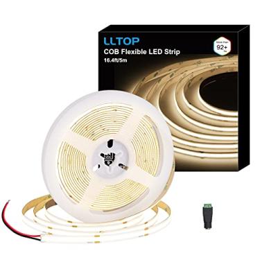 Imagem de LLTOP COB Luzes de tira LED branco natural 4000 K, DC24 v 16,4 pés/5 m altura CRI 92Ra + iluminação de fita LED flexível pode ser cortada para prateleira de armário de cozinha de quarto (fonte de