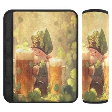 Imagem de Burbuja Capa para cinto de segurança de carro St. Patrick Gnome Beer Protetor de cinto de segurança de carro macio confortável para alça de ombro de assento de carro, 1 par pequeno