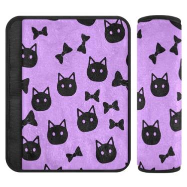 Imagem de Burbuja Black Cat Heads Bows Capa de cinto de segurança de carro macio confortável protetor de cinto de segurança de carro para alça de ombro de assento, 1 par pequeno
