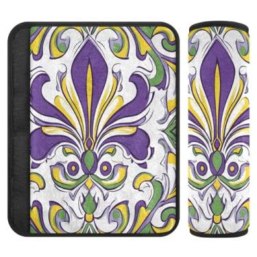 Imagem de Burbuja Capa para cinto de segurança de carro Mardi Gras Fleur-de-lis Protetor de cinto de segurança de carro macio confortável para alça de ombro de assento de carro, 1 par pequeno