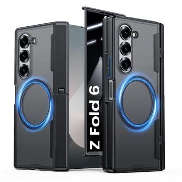 Imagem de Vividarm Capa para Galaxy Z Fold 6, compatível com MagSafe, suporte integrado e protetor de tela de privacidade e proteção de dobradiça, capa magnética à prova de choque de grau militar para Samsung Z