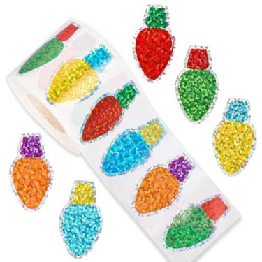 Imagem de 500 peças de adesivos de Natal para crianças, 6 cores, bulbo a laser, rolo de 3 cm, holográfico, Natal, inverno, férias, adesivos, adesivos, adesivos para envelopes, convites, cartões, presentes