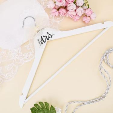 Imagem de Cabide de madeira para vestido de noiva com laço de pérola (branco, senhora)