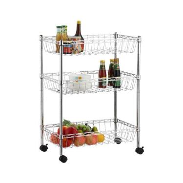 Imagem de Fruteira de Chão Aço Cromado com 3 Cestos Ajustáveis - Uteall