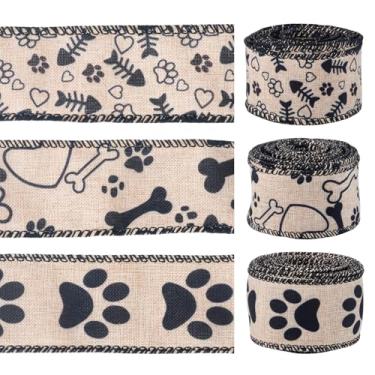 Imagem de Magibeads 3 rolos tema animal de estimação fitas de poliéster 38 mm (1,5 polegadas) embalagem de presente gravata borboleta acessórios de coleira ornamentos porta de casa gato cachorro decoração