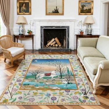 Imagem de LIVEBOX Tapetes laváveis 12 x 18 cm para sala de estar, antiderrapante com estampa floral de cavalo botânico, selva ocidental, berçário, crianças, meninas, tapete para quarto, luxuoso para sala de
