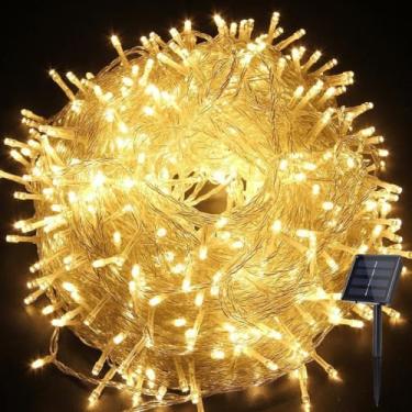 Imagem de YUANHUYUOU Luzes solares de Natal, 6,5 m, 30 LEDs, à prova d'água, luzes de corda de fadas, 8 modos de luzes decorativas alimentadas por energia solar para jardim, pátio, casamento, festa (branco