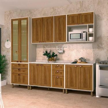 Imagem de Cozinha Modulada Completa 5 Peças Com Tampo E Vidro Reflecta Sofia Pátina Com Moscatto