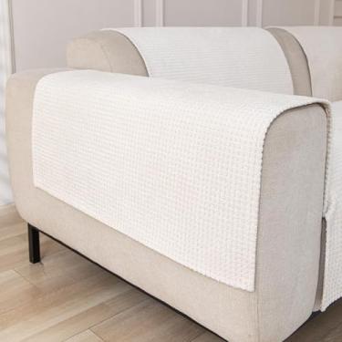 Imagem de HAOMAIJIA Conjunto de 2 capas de braço de sofá à prova d'água antiderrapantes capas de braço de sofá laváveis de chenille protetor de móveis (branco creme, 59,9 cm x 68,5 cm, pacote com 2)