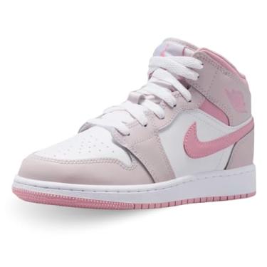 Imagem de Tênis infantil Air Jordan 1 Mid Big (rosa pérola/branco/rosa macio médio), Rosa perolado/rosa macio médio-branco, 4 Big Kid