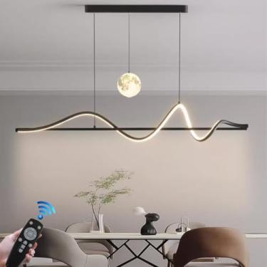 Imagem de Lustre moderno preto de 120 cm com controle remoto, LED dimerizável e esfera de vidro. Luminária pendente com design espiral moderno e ajustável, ideal para iluminação de ilha de cozinha e m