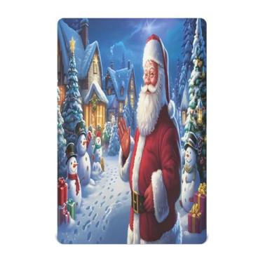 Imagem de Qilmy Lençóis de berço de Papai Noel em pé de Natal, macio, respirável, de microfibra, elástico, para meninos e meninas, miniberço, 99 cm x 68,5 cm, capa de colchão infantil portátil