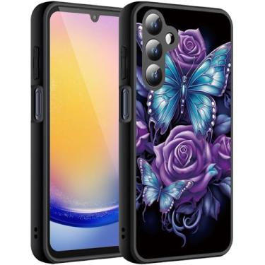 Imagem de HTTYYTRYT Capa para Galaxy S25 FE, suporta carregamento sem fio, ultrafina, à prova de choque, antiderrapante, antiderrapante, para Samsung Galaxy S25 FE 5G, borboleta roxa rosa