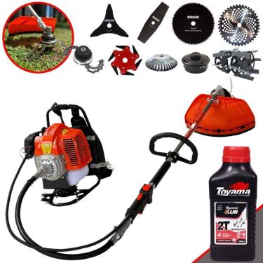 Imagem de Roçadeira Costal GRC430 43cc 1,7HP Com Carretel + Facas 2 Pontas, 3 Pontas, 6 Pontas, 40 Dentes, 80 Dentes, Trimmer, Escova e Enxada + Óleo Toyama 2T