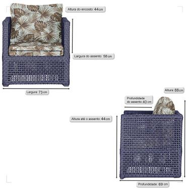 Imagem de 3 Poltronas Madri Alumínio Corda Náutica Estofado 6 Trama Azul