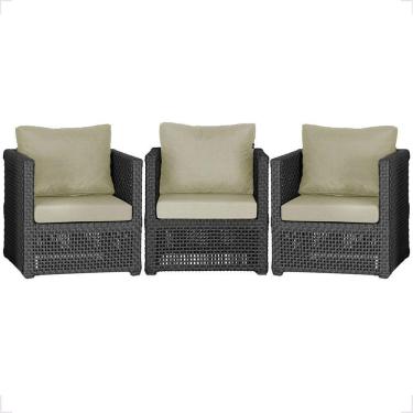 Imagem de 3 Poltronas Madri Alumínio Corda Náutica Estofado 7 Trama Preto