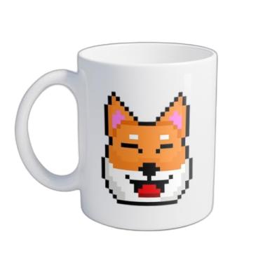 Imagem de Caneca Xícara de Café Porcelana 300ml Cachorro Shiba Pixel Art