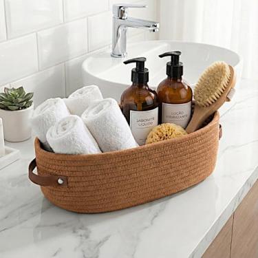 Imagem de Cesto Organizador Oval em Corda de Algodão, Bege Areia, 33x15x10 cm, com Alças de Couro, Estilo Boho para Banheiro, Lavabo, Lavanderia, Sala, Quarto, Quarto de BebêHall de Entrada (Bege Areia)