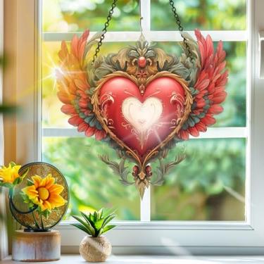 Imagem de Acrílico colorido, apanhador de sol, decoração de janela suspensa de coração, arte de parede de arco-íris, para varanda, interior e exterior, jardim, enfeites de Natal, decoração 19 x 19 cm, CH#112