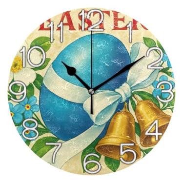 Imagem de Relógio de parede floral ovo de páscoa analógico decorativo escritório cozinha relógio estético silencioso sem tique-taque, arte de parede moderna legal decoração de casa, 25 cm, ponteiros pretos