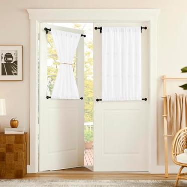 Imagem de Tollpiz Cortinas curtas de linho para porta de entrada, semitransparentes, divisória de quarto, filtro de luz, drapeado, bolso duplo, boho, cortina de janela para armário, 137 x 137 cm de comprimento