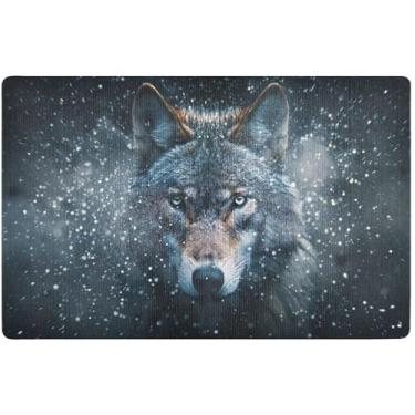 Imagem de TSENQUE Tapete de Halloween com rosto de lobo personalizado, tapete para varanda frontal, tapete de boas-vindas ao ar livre para entrada de casa 81 x 50 cm