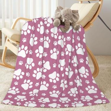 Imagem de Lukbfall Cobertor de lã ultra macio com patas de cachorro fofo para sofá, sofá, acampamento, viagem, leve e quente, pegada de cachorro, cobertor de cama para todas as estações, decoração de casa, 127