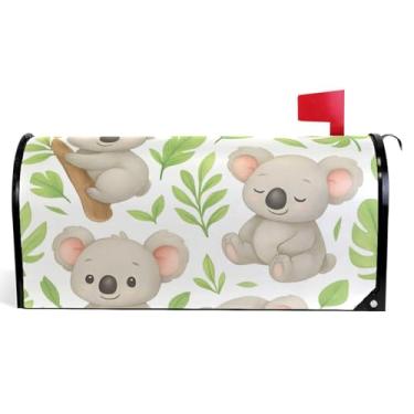 Imagem de Capas de caixa de correio magnéticas decorativas vinil caixa de correio envoltório verão caixa de correio moderna decoração de jardim bonito desenho animado coalas folhas verdes tamanho padrão 52,6 x