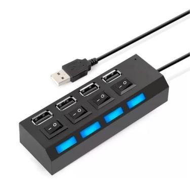 Imagem de Hub USB 4 Portas Chave Liga Desliga Indicador Preto LED USB 2.0