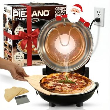 Imagem de GRANITESTONE Piezano Pizza Oven by – Forno elétrico portátil para pizza, bancada interna de forno de pizza de 30 cm, máquina de pizza assada em pedra aquece até 426 °C