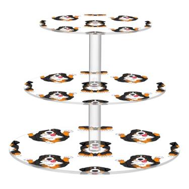 Imagem de Bernese Mountain Dogs Cute Tea Party Cupcake Stand 3 camadas redondo copo acrílico bolo torre exibição sobremesa decoração cupcakes suporte comida cupcakes chá de bebê