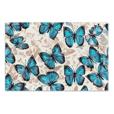 Imagem de Quebra-cabeça azul cinza preto borboletas 1000 peças presentes para adultos jogo elefante branco mordaça presente animal arte floral, 75 x 40 centímetros