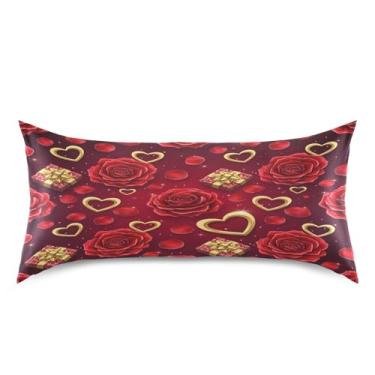 Imagem de Blueangle Fronha de cetim refrescante para cabelo e pele, fronha rosa dos namorados, tamanho king 50,8 x 101,6 cm com fecho de envelope (364)