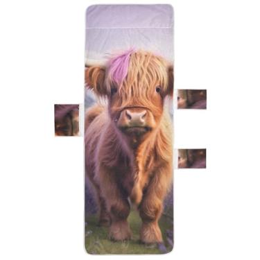 Imagem de Linda capa de toalha de cadeira de espreguiçadeira de vaca Highland roxa para piscina lounge praia espreguiçadeira tropical 215 x 76 cm