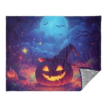 Imagem de Joitme Cobertor de viagem noturno de abóbora de Halloween, 178 x 140 cm, cobertor fino de viagem, cobertor para clima frio