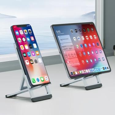 Imagem de iShowMount Suporte para celular, suporte de telefone dobrável de alumínio para mesa, suportes ajustáveis para telefone essenciais de viagem para iPhone 17 16 15 14 13 12 11 Pro Max Plus Samsung S25