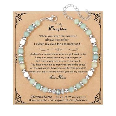 Imagem de Pulseira de contas para mulheres Amazonita Pedra da Lua, Presentes para Irmãs, Presentes para Mãe, Filha, Esposa, Amiga, Neta, One Size, Aço inoxidável, Sem Pedra Preciosa