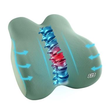 Imagem de Skechers Almofada lombar feminina, almofada de suporte lombar de espuma viscoelástica para escritório, cadeira e alívio da dor lombar, design ergonômico para cadeira de escritório, carro, casa, viagem