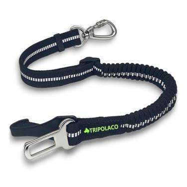Imagem de TRIPOLACO Cinto de segurança para cães para carro, cinto de segurança ajustável 3 em 1 com mosquetão, trava e fivela, arnês resistente para cães com amortecedor elástico, restrição de segurança para
