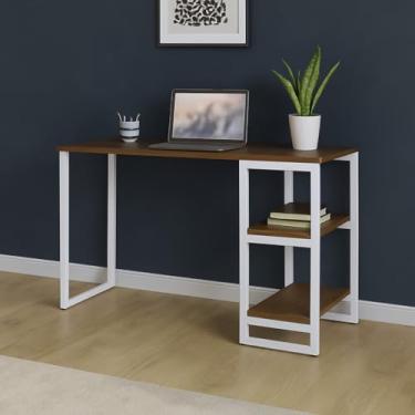 Imagem de Mesa para Computador 120cm com Prateleiras – Escrivaninha para Estudo e Home Office(Branco)
