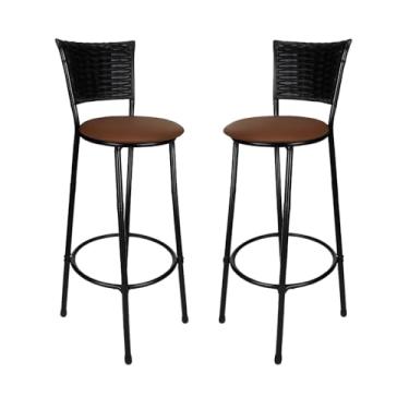 Imagem de Banqueta Junco Preto Alta Moderna Elegante Para Cozinha Balcao Bancada Bar Apartamento (MARROM)