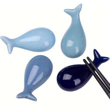 Imagem de Conjunto exclusivo de suporte de colher de baleia e descanso de pauzinhos de 1 peça/4 peças - decoração de cerâmica fofa para guardar e exibir seus utensílios (azul, 4 peças)