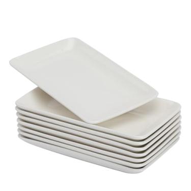 Imagem de JBESUHI 8 travessas retangulares de porcelana de 20 cm – Bandejas brancas para servir sobremesa, aperitivo e salada, pratos retangulares de cerâmica para casa/festa