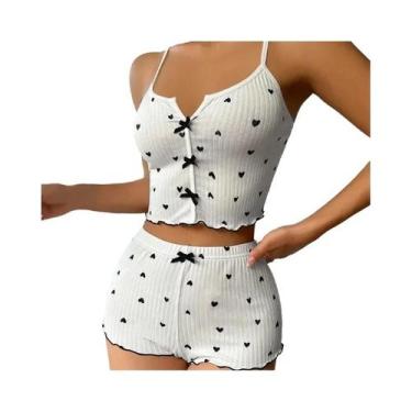 Imagem de Conjunto De Pijama Feminino De Verão Com Top Cropped Slim Fit E Shorts