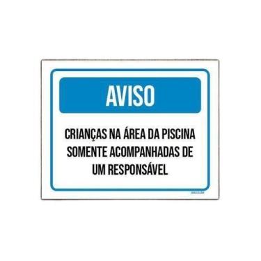 Imagem de Kit 10 Placa Aviso Crianças Área Piscina Responsável - Sinalizo.Com