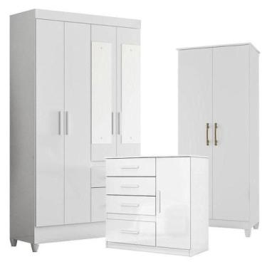 Imagem de Guarda Roupa Com Espelho Infantil Madri Com Cômoda Vênus E Armário Mul