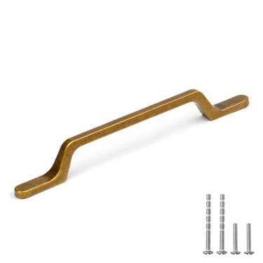 Imagem de YAGU Pacote com 10 puxadores de armário de cozinha de latão antigo de 128 mm (5 pol.) Orifício central sólido bronze vintage puxadores de gaveta de cômoda móveis ferragens envelhecidas para armário